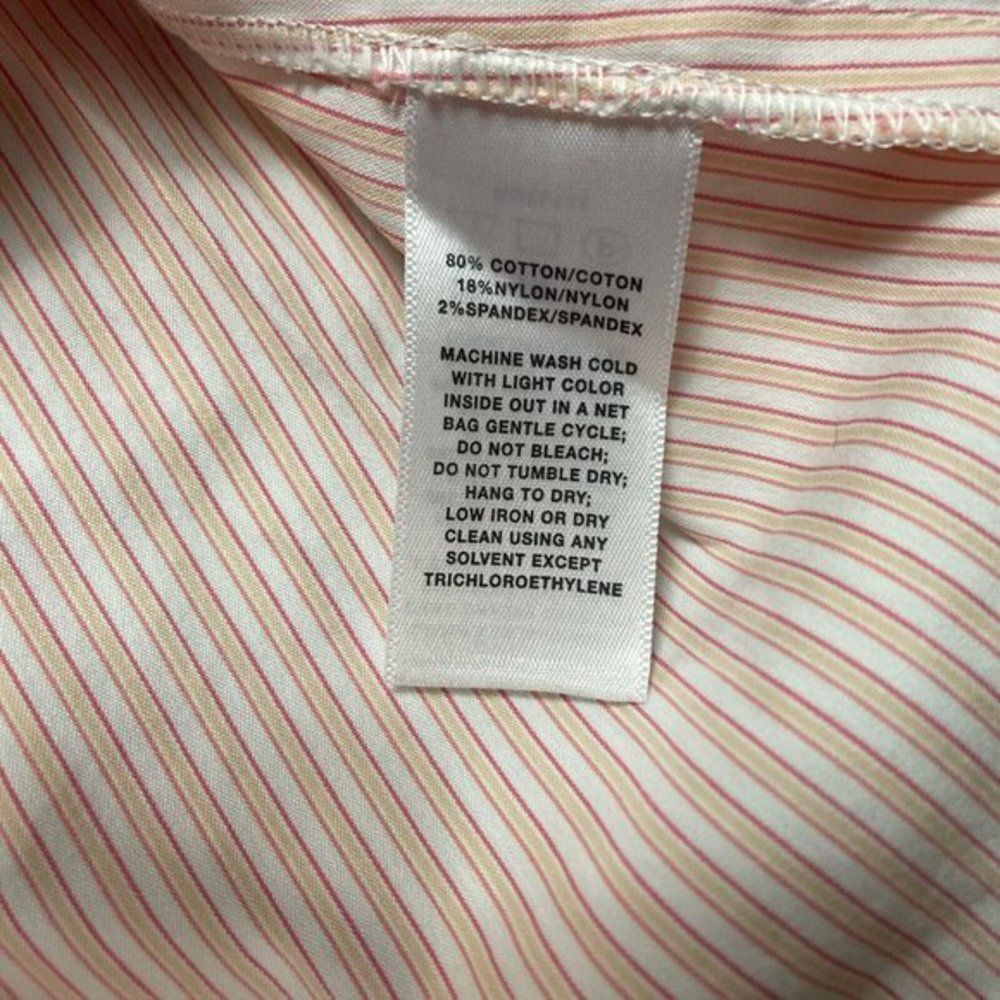 Lafayette 148 Orange White‎ Striped 3/4 Sleeve Button Front Stretch Shirt Sz S - Picture 5 of 7